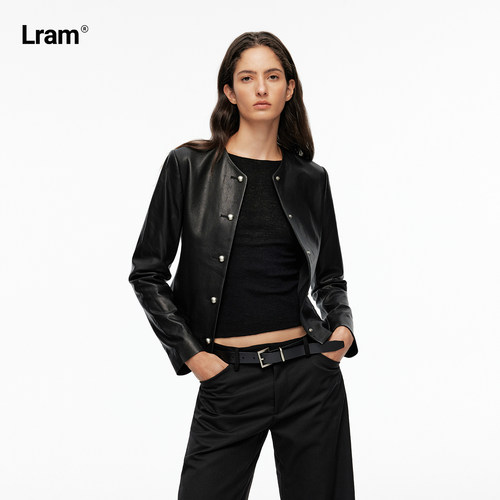 LRAM 甄选英国进口100%羊皮圆领单排扣短款真皮皮衣LM2630410