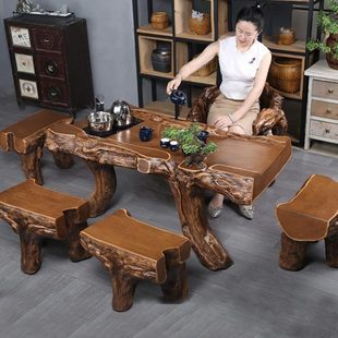 一体新中式 仿根雕茶桌椅组合茶具套装 家用阳台泡茶台现简约茶几