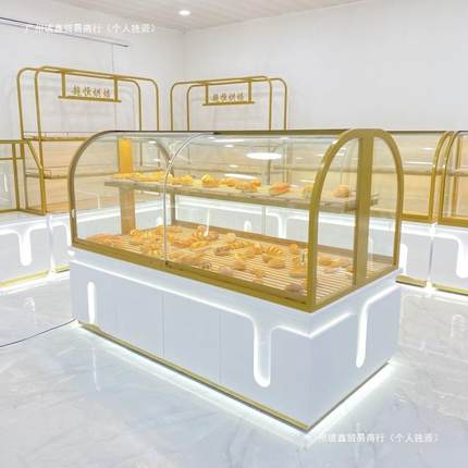面包柜面包展示柜镀钛不锈钢圆弧中岛柜边柜生日蛋糕模型糕点架子