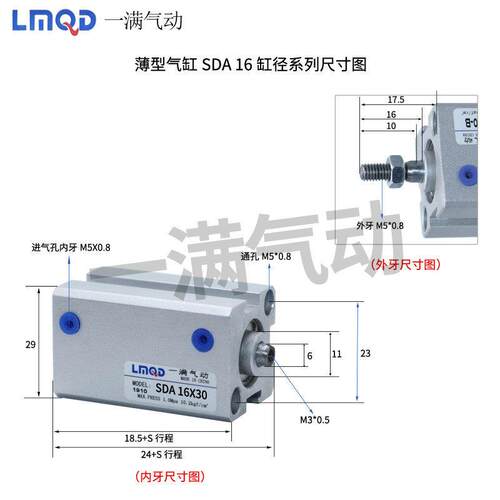 薄型气缸SDA16*5/10/15/20/25/30/35/40/45/50/60/75/80/90/100SB