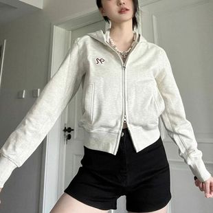 欢简韵春秋季双拉链连帽卫衣外套女美式复古潮牌短款百搭简约开衫