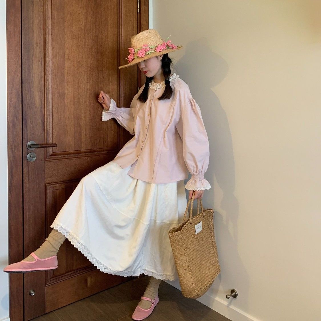 甜美复古拼接短袖衬衫女图片