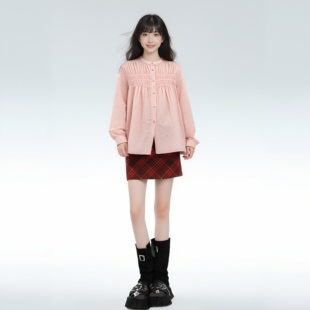 蝴蝶结刺绣衬衣宽松休闲上衣潮 新款 欢简韵超美粉色打揽衬衫 女春季