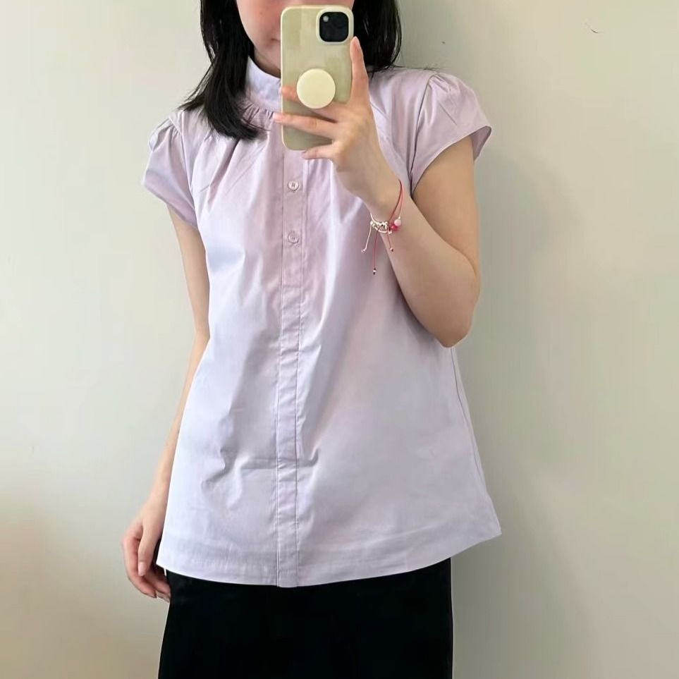法式复古立领短袖衬衫