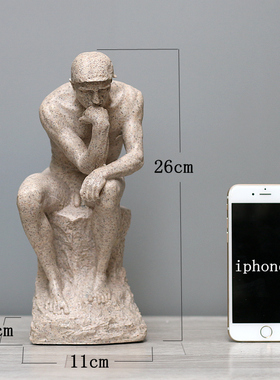 思想者雕像罗丹雕塑思考者砂岩沉思者摆件欧式艺术家居软装饰品