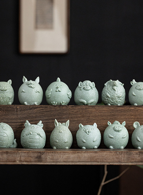 青砂石十二生肖摆件整套鼠牛虎兔龙蛇马羊猴鸡狗猪工艺品摆设套装