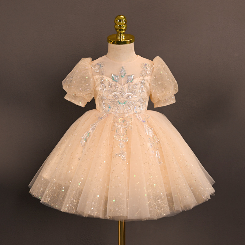 儿童公主裙小花童礼服裙女婚礼女童婚纱蓬蓬纱宝宝周岁生日演出服