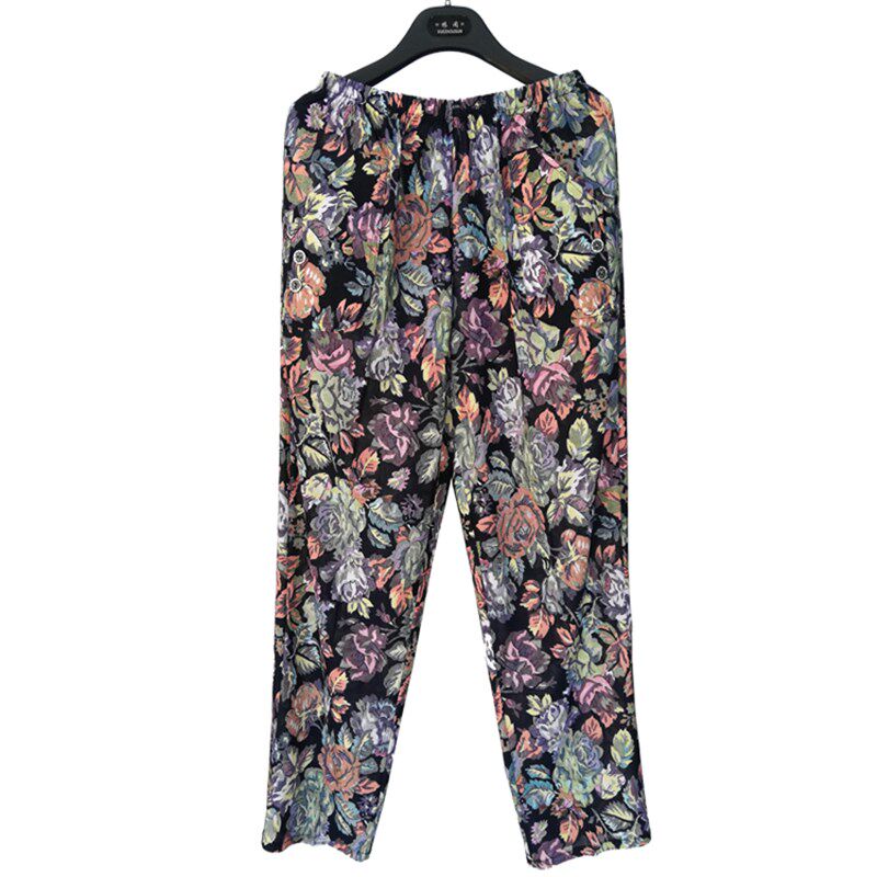 中老年女裤松紧腰夏季妈妈装休闲裤薄款奶奶宽松长裤老太太花裤子