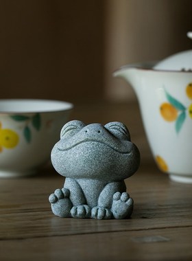 碌心 青砂石青蛙系小摆件 国潮鱼缸园艺造景 创意桌面茶宠装饰品