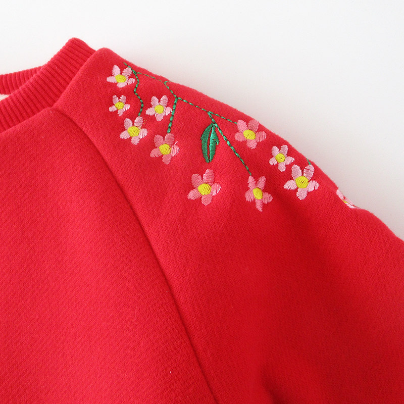 小女童宝宝红色连衣裙冬季婴儿童秋冬装公主卫衣服裙子洋气加绒厚