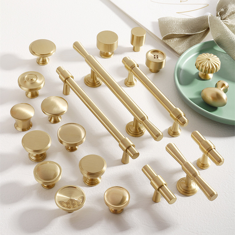 美式纯铜小拉手法式金色衣柜拉手柜子门把手抽屉拉丝哑金黄铜把手