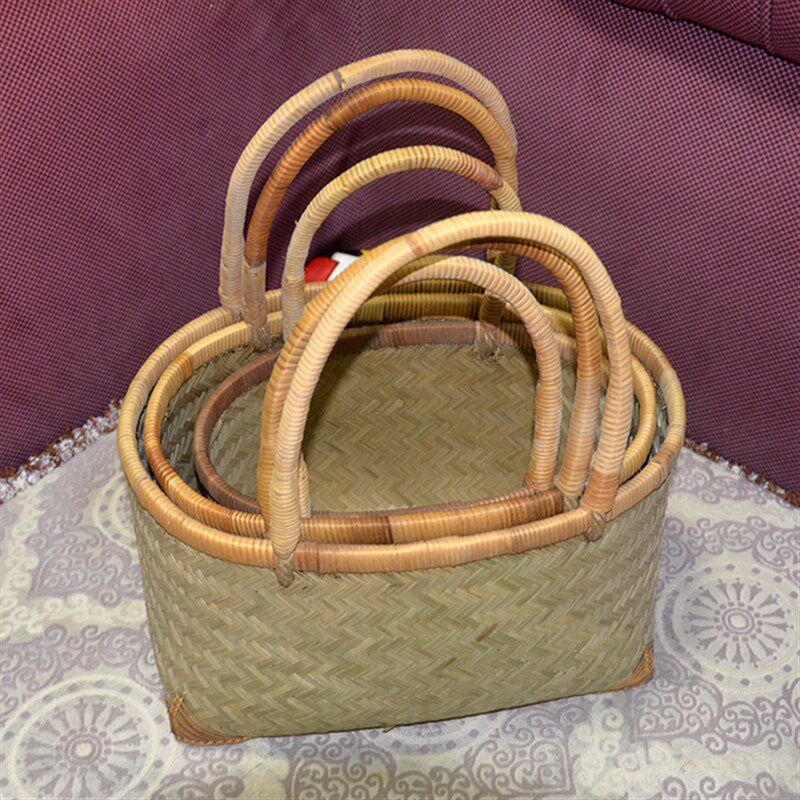 竹编手提菜篮手工环保收纳篮子藤编织水果竹筐家用厨房购物篮,特色手工艺,竹编/竹雕,淘宝优惠券,粉丝福利购,淘宝优惠卷