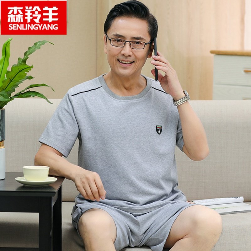 睡衣男夏季纯棉短袖短裤套头薄款中年爸爸男士夏天大码家居服套装,女士内衣/男士内衣/家居服,睡衣/家居服套装,淘宝优惠券,粉丝福利购,淘宝优惠卷