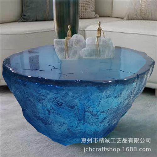 客厅海洋树脂茶几桌子透明圆形装饰品落地雕塑家具大摆件透明茶几