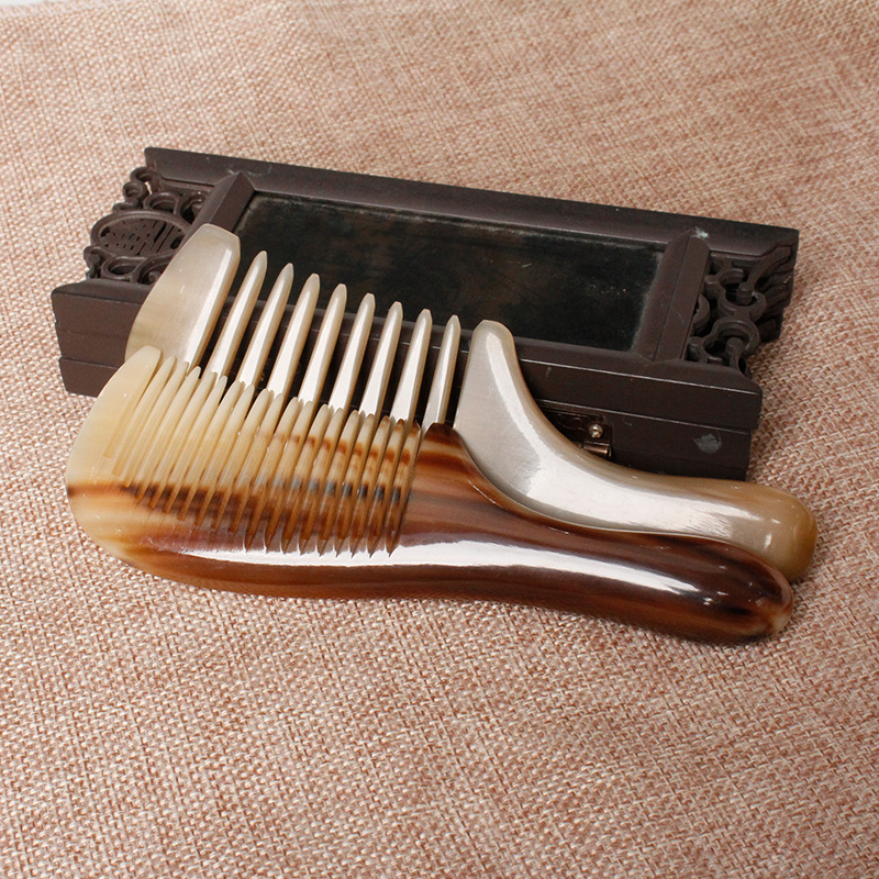 真牛角梳天然牦牛角梳子宽齿卷发白水牛角按摩梳头部经络梳女刻字