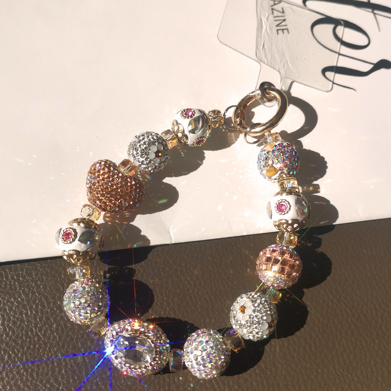 手机挂绳手工串珠闪耀水晶水钻吊坠挂饰短款复古宫廷风奢华满钻爱