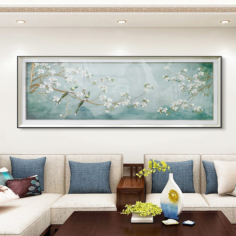 高端刺绣立体实物 中式沙发背景C装饰画 钢化玻璃装裱花鸟12图片
