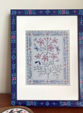 纯手绘定制画框花间戏蝶法式中古客厅装饰画别墅餐厅X高端艺术挂
