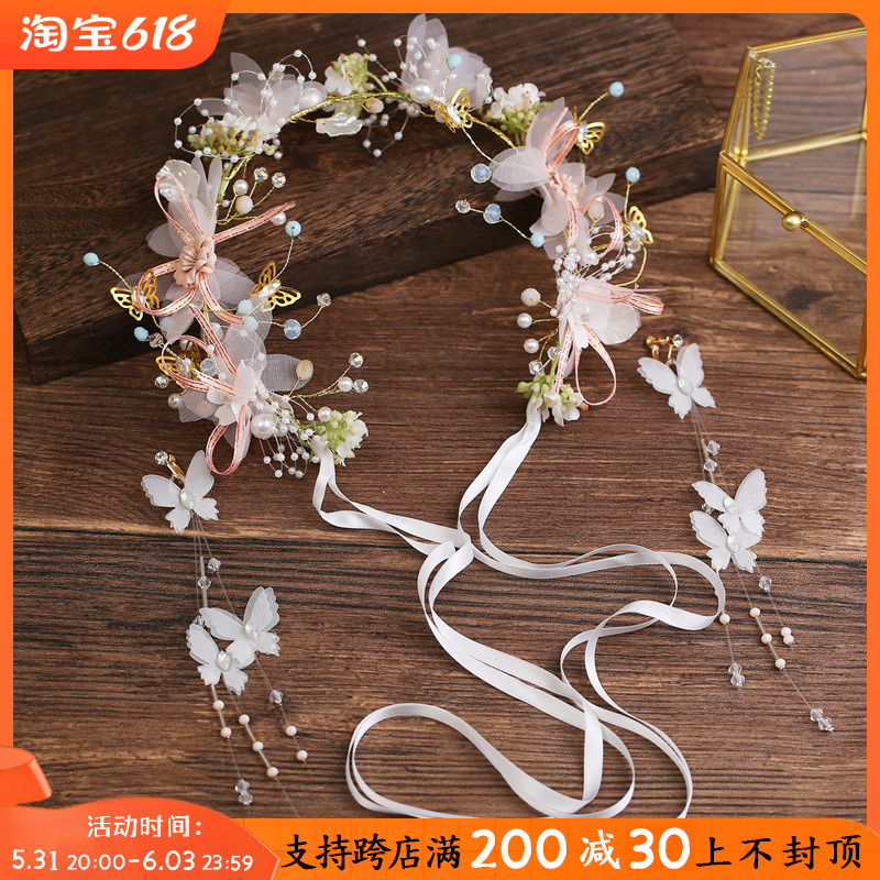 女童森系头饰儿童演出主持发箍婚礼花童发饰女孩公主超仙粉色花环