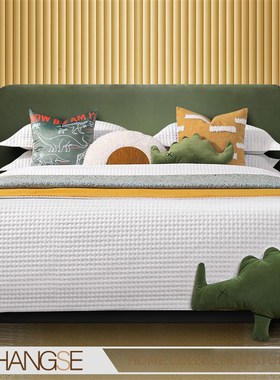 尚塞布艺黄绿色系k样板房卡通恐龙主题男女儿童房展厅床品套件13