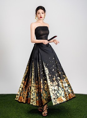 高端黑色马面裙女成人2p024新款新中式国风汉服半身裙高级感织金