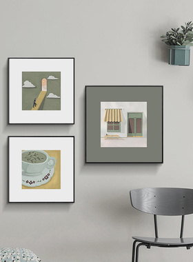 北欧清新a绿色系装饰画现代简约小众餐厅静物厨房挂画风景正方形