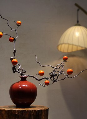 新中式国潮插花复古陶瓷红色花瓶客厅玄关侘寂风宋代美学装饰摆件