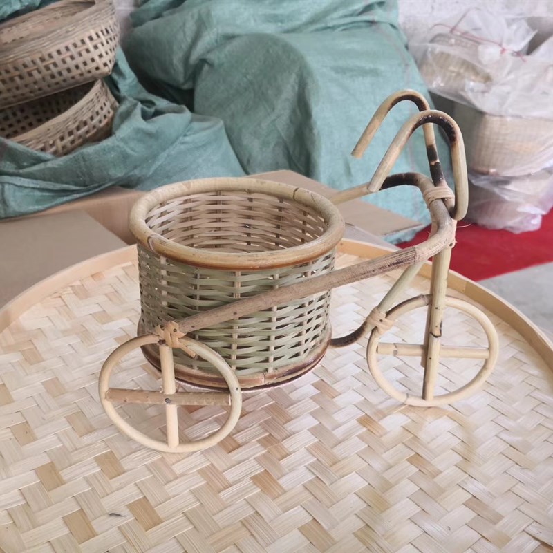 特色手工竹编竹制品个性竹车 装饰家居 精品人气竹编花篮