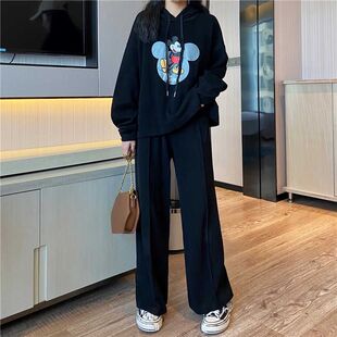 加大码秋冬装韩版宽松胖mm套装学生休闲连帽运动衫阔腿裤两件套女