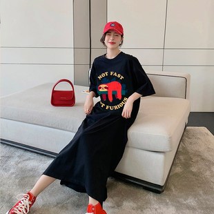 拖地连衣裙到脚踝超长款胖mm巨显瘦纯棉过膝宽松遮肚子大码女长裙