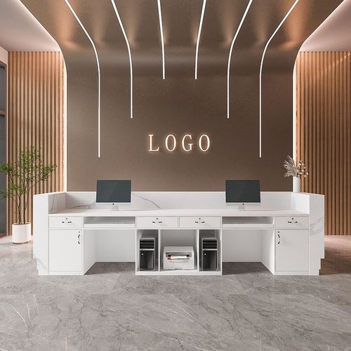 简约现代仿大理石公司前台酒店接待台收银台小型烤漆吧台桌定制