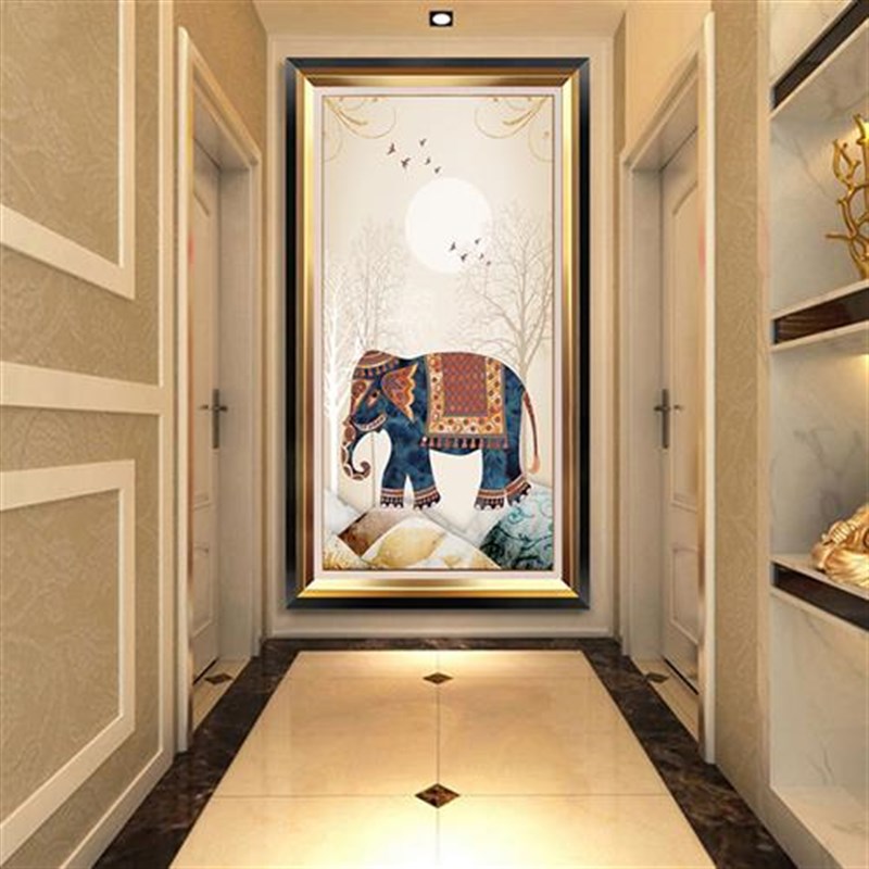 发财鹿廊户玄g关装饰画竖版美式挂画进门过道走入壁画楼梯欧式轻图片