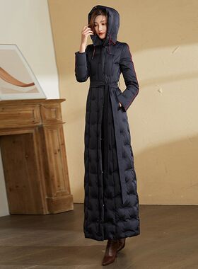 黑色羽绒服女冬2021年新款收腰修身白羽绒服超长款过膝到脚踝6129