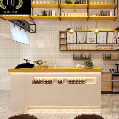 奶茶店甜品L吧台转角店简约水型烤漆前台接待台定制收银台w.图片