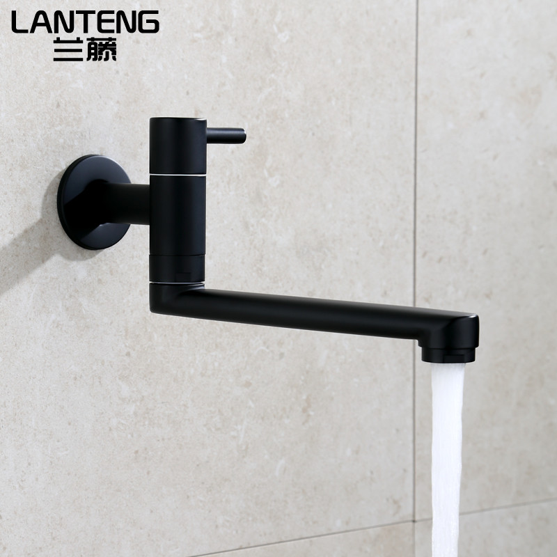 兰藤铜黑色加长单冷入墙式厨房阳台洗衣池拖把池水龙头家用可旋转