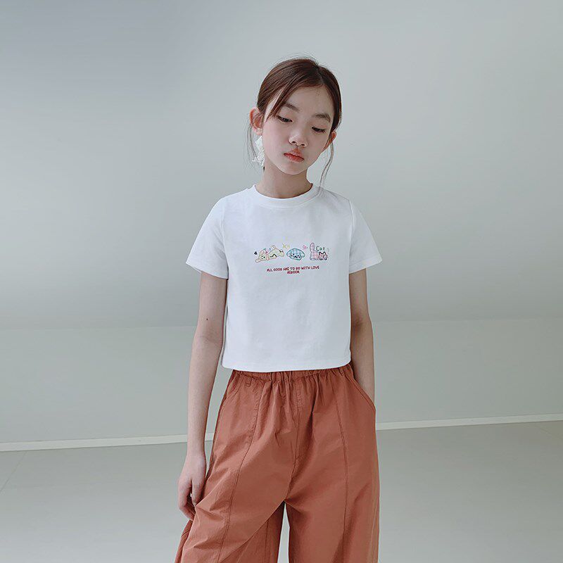 女大童T恤2025夏装新款初中生韩系短款上衣青少年修身正肩短袖潮图片