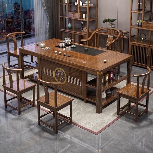 实木茶桌椅组合一桌五椅功夫简约茶几客厅家用新中式办公室泡茶台