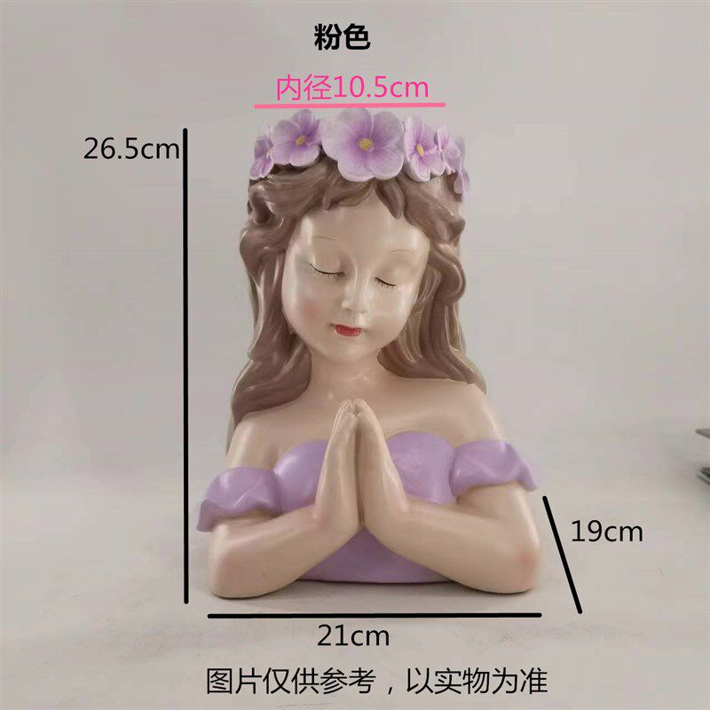 创意欧式天使花盆家居客厅阳台办D公装饰仙女花插摆件树脂工艺品