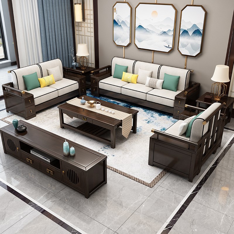 新中式全实木沙发组合现代简约轻奢贵妃小户型客厅可储物禅意家具