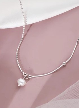 简约单颗珍珠项链女时尚小众设计感高级颈链2023年新款气质锁骨链