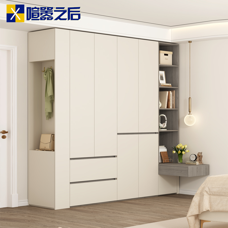 奶油风衣柜化妆桌梳妆台一体家用卧室书桌组合大衣橱衣帽间柜8A62