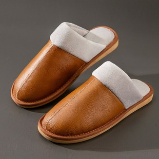 秋冬真皮拖鞋 g女男士 保暖软底防水居家用室内防滑木地板无声四季