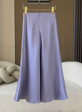 紫色珍珠光泽缎绸重工a字鱼尾半身裙双面醋酸缎面百搭通勤半裙女