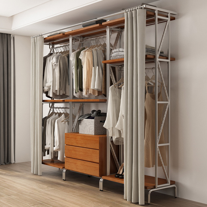 纯实木衣柜新款2024爆款卧室家用衣橱金属铁艺钢架结构定制衣帽间