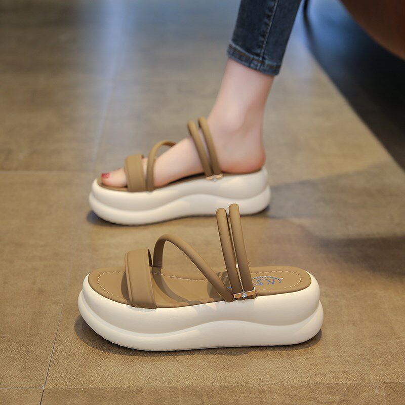 松糕厚底两穿凉拖鞋女夏外穿2025新款增高女士高跟沙滩拖鞋小码33