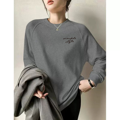 插肩灰色长袖t恤女早春秋冬宽松2025新款中长款纯棉圆领打底衫潮