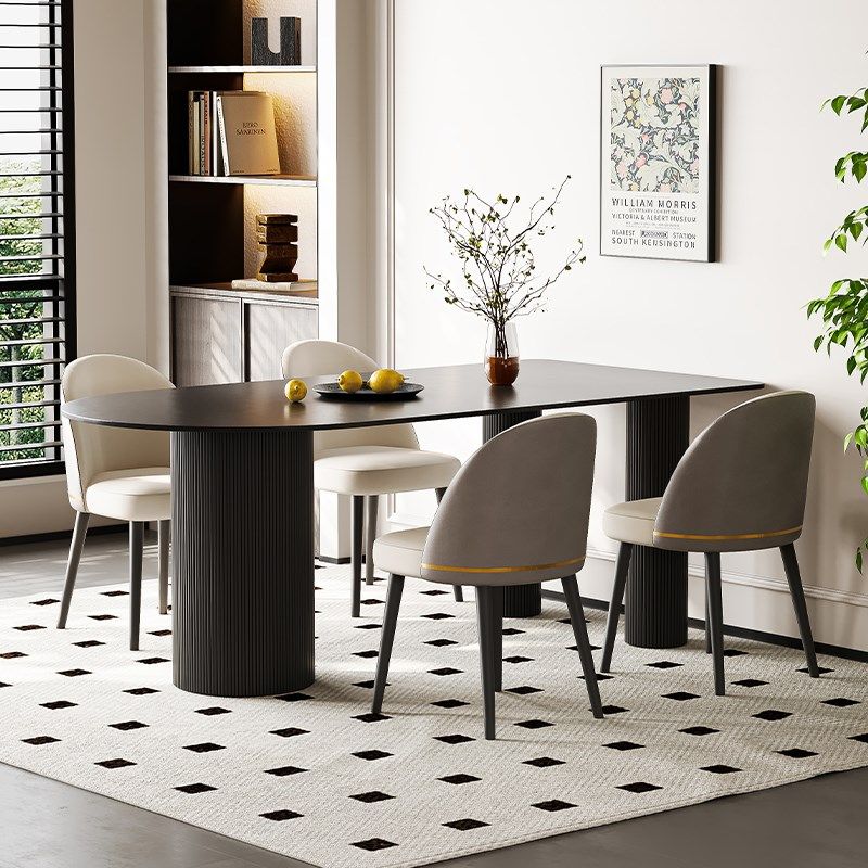 意式轻奢岩板岛台餐桌现代简约小户型家用半圆纯黑饭桌餐桌椅组合,住宅家具,岩板餐桌,淘宝优惠券,粉丝福利购,淘宝优惠卷