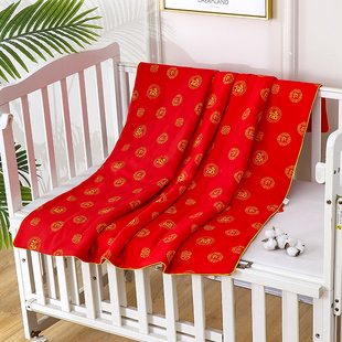 百福新生儿新疆棉花抱被婴儿秋冬季加厚棉盖被宝宝出院红色小被子