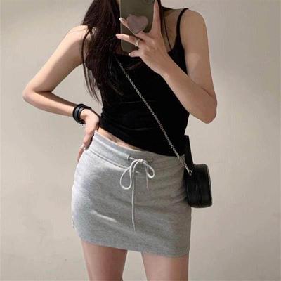 2024春夏新款休闲运动灰色短裙女 显瘦a字半身裙韩版包臀卫衣裙裤