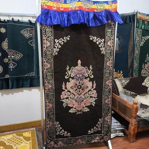 藏式吉祥八宝单布门帘 雪尼尔刺绣面料挂钩式可水洗西藏包邮